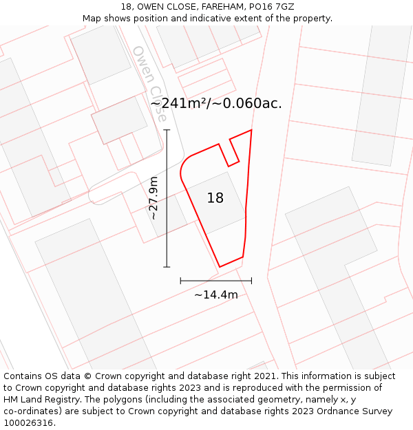 18, OWEN CLOSE, FAREHAM, PO16 7GZ: Plot and title map