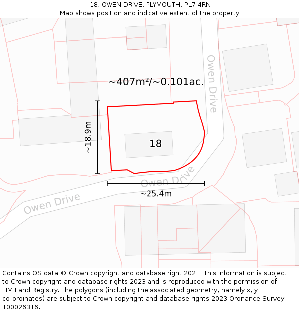 18, OWEN DRIVE, PLYMOUTH, PL7 4RN: Plot and title map