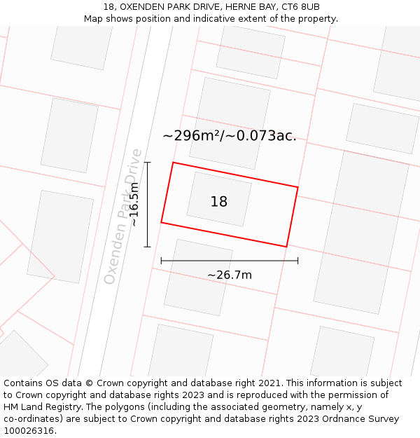 18, OXENDEN PARK DRIVE, HERNE BAY, CT6 8UB: Plot and title map