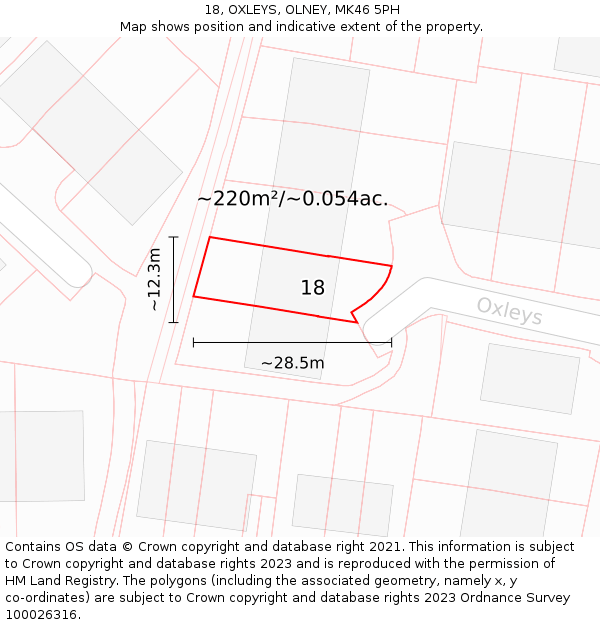 18, OXLEYS, OLNEY, MK46 5PH: Plot and title map