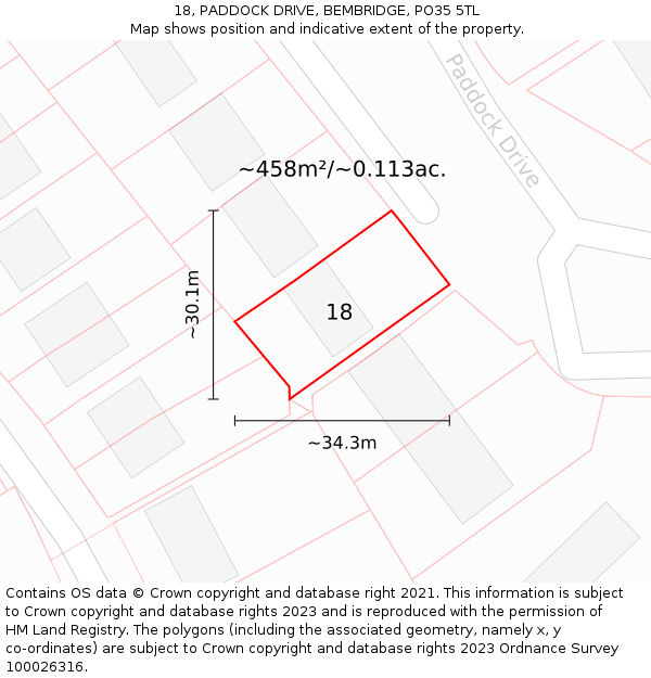 18, PADDOCK DRIVE, BEMBRIDGE, PO35 5TL: Plot and title map