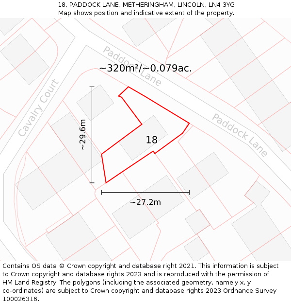 18, PADDOCK LANE, METHERINGHAM, LINCOLN, LN4 3YG: Plot and title map