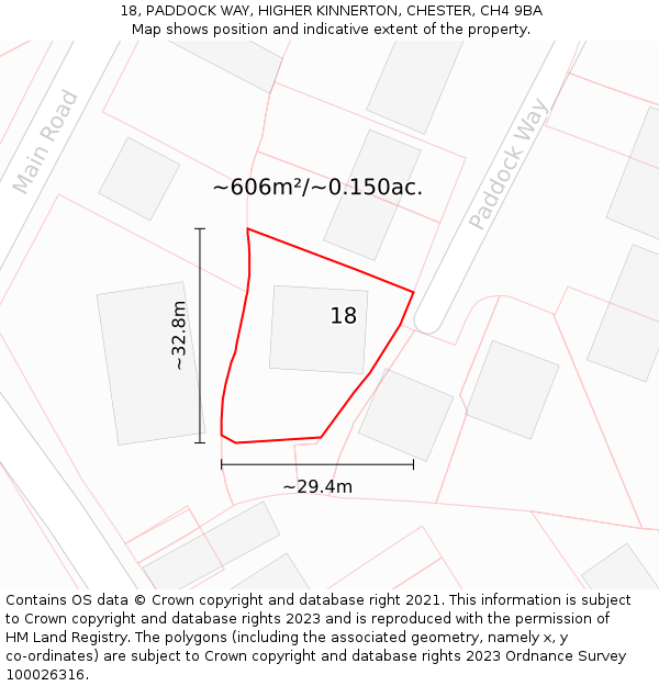 18, PADDOCK WAY, HIGHER KINNERTON, CHESTER, CH4 9BA: Plot and title map
