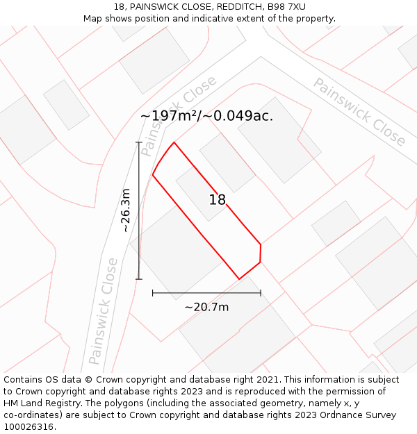 18, PAINSWICK CLOSE, REDDITCH, B98 7XU: Plot and title map