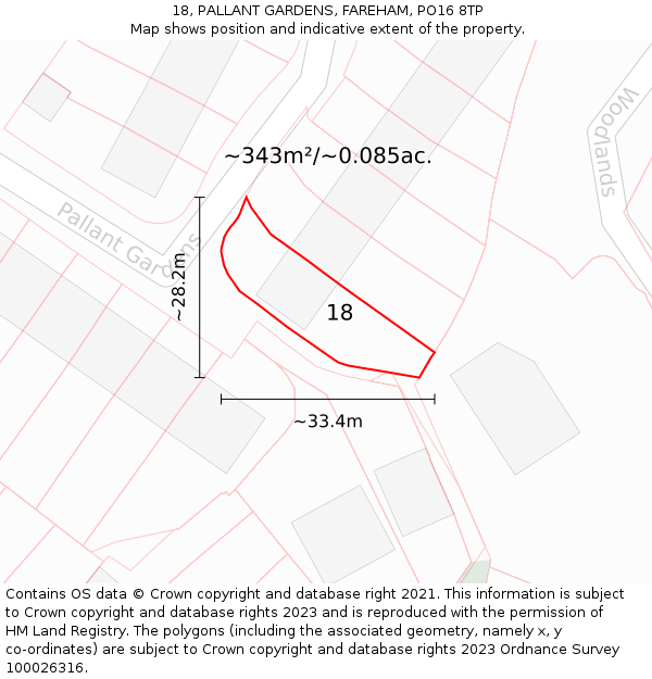18, PALLANT GARDENS, FAREHAM, PO16 8TP: Plot and title map