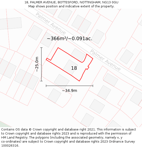 18, PALMER AVENUE, BOTTESFORD, NOTTINGHAM, NG13 0GU: Plot and title map