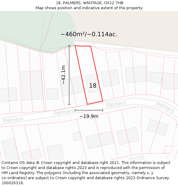 18, PALMERS, WANTAGE, OX12 7HB: Plot and title map