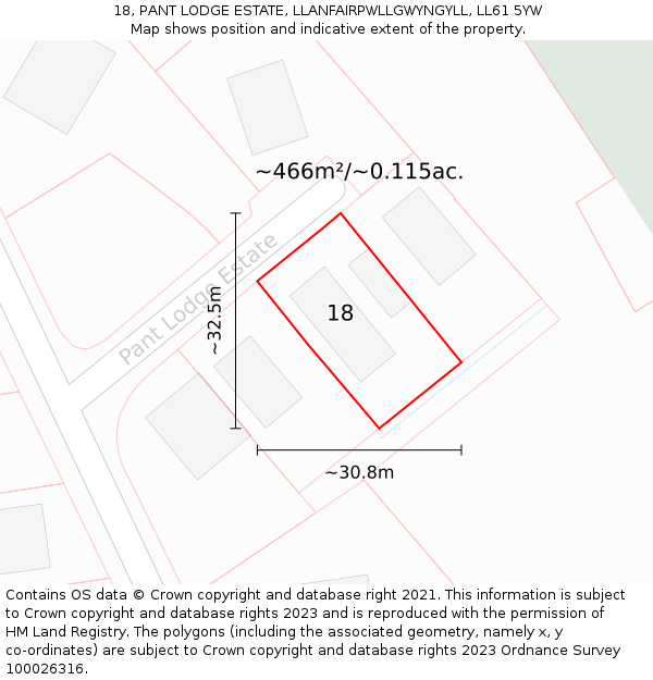 18, PANT LODGE ESTATE, LLANFAIRPWLLGWYNGYLL, LL61 5YW: Plot and title map