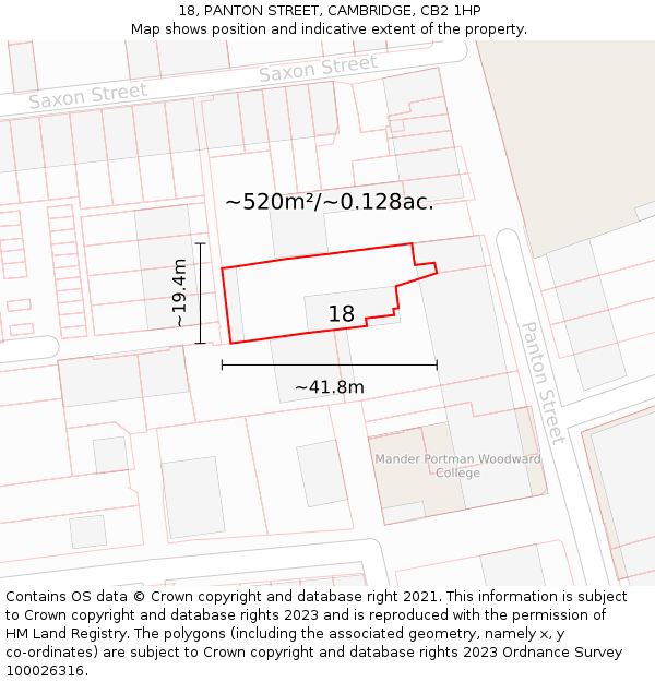 18, PANTON STREET, CAMBRIDGE, CB2 1HP: Plot and title map