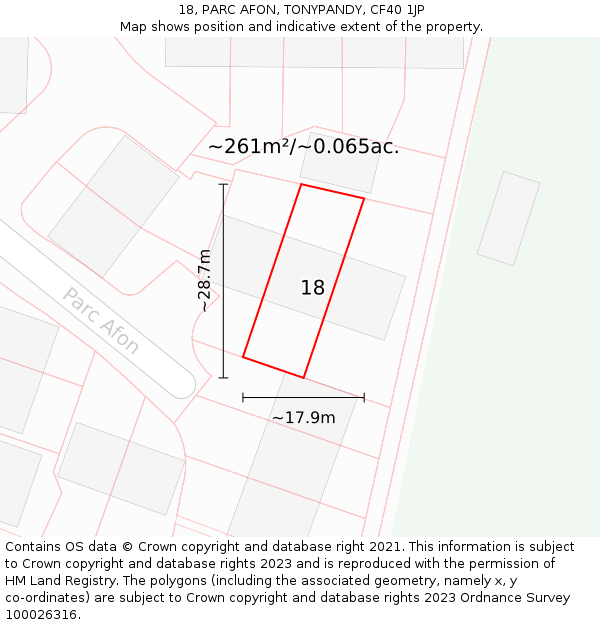 18, PARC AFON, TONYPANDY, CF40 1JP: Plot and title map