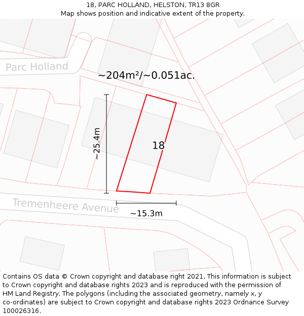18, PARC HOLLAND, HELSTON, TR13 8GR: Plot and title map