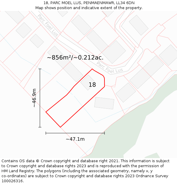 18, PARC MOEL LUS, PENMAENMAWR, LL34 6DN: Plot and title map