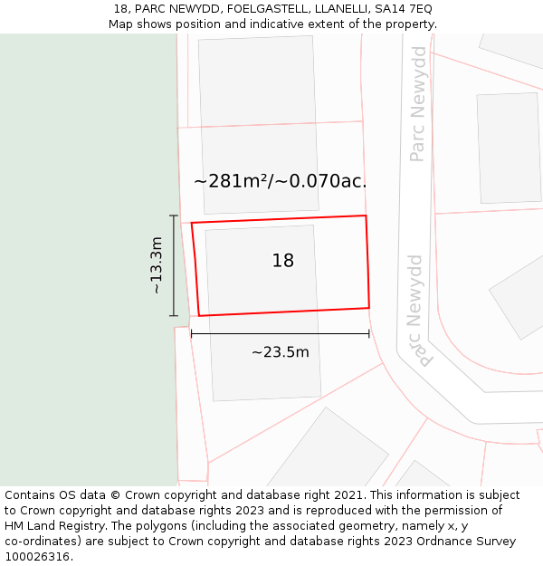 18, PARC NEWYDD, FOELGASTELL, LLANELLI, SA14 7EQ: Plot and title map