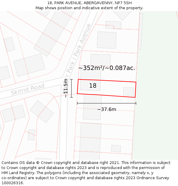 18, PARK AVENUE, ABERGAVENNY, NP7 5SH: Plot and title map