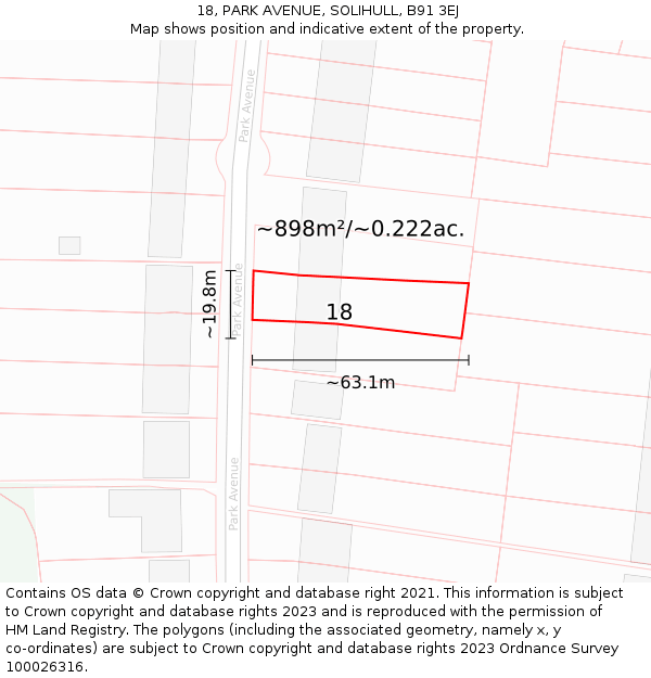 18, PARK AVENUE, SOLIHULL, B91 3EJ: Plot and title map