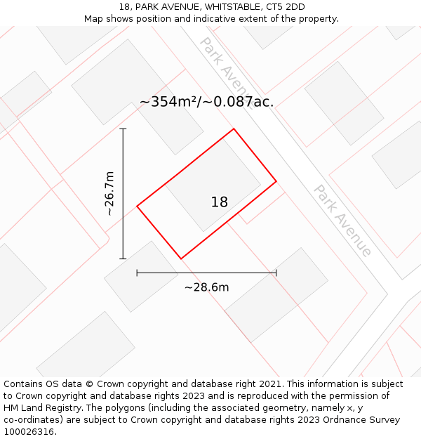 18, PARK AVENUE, WHITSTABLE, CT5 2DD: Plot and title map