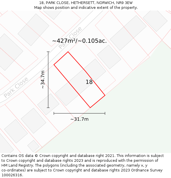 18, PARK CLOSE, HETHERSETT, NORWICH, NR9 3EW: Plot and title map