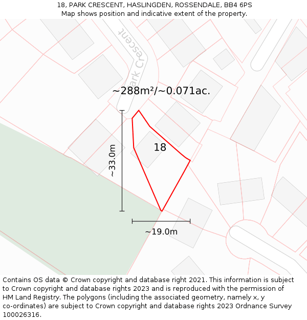 18, PARK CRESCENT, HASLINGDEN, ROSSENDALE, BB4 6PS: Plot and title map