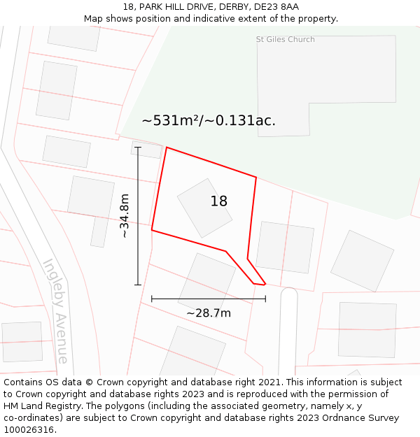 18, PARK HILL DRIVE, DERBY, DE23 8AA: Plot and title map