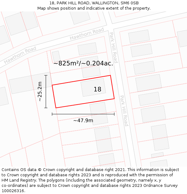 18, PARK HILL ROAD, WALLINGTON, SM6 0SB: Plot and title map