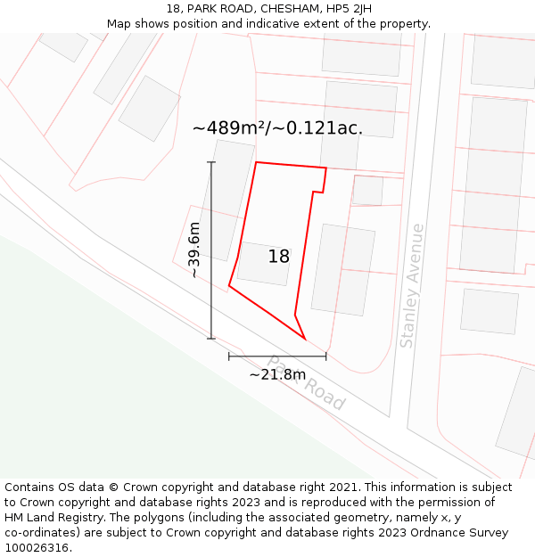 18, PARK ROAD, CHESHAM, HP5 2JH: Plot and title map