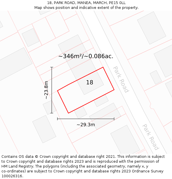 18, PARK ROAD, MANEA, MARCH, PE15 0LL: Plot and title map