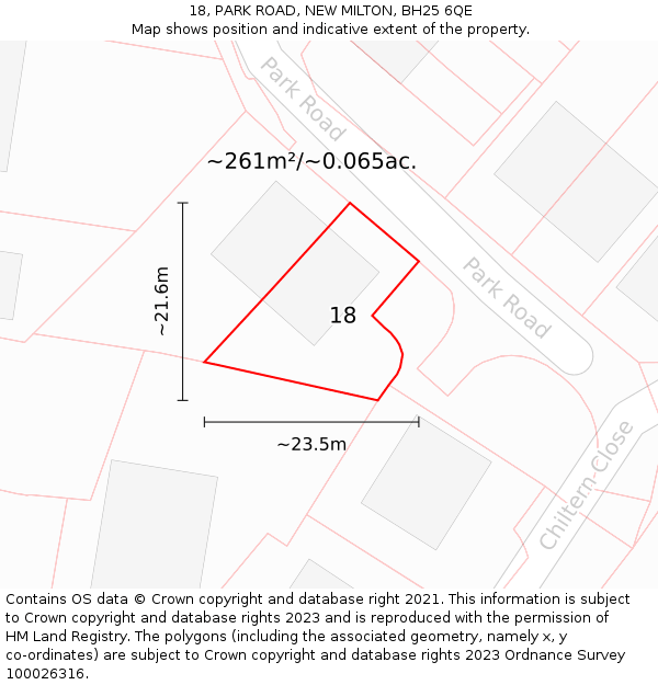 18, PARK ROAD, NEW MILTON, BH25 6QE: Plot and title map