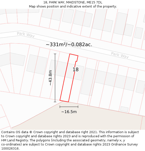 18, PARK WAY, MAIDSTONE, ME15 7DL: Plot and title map