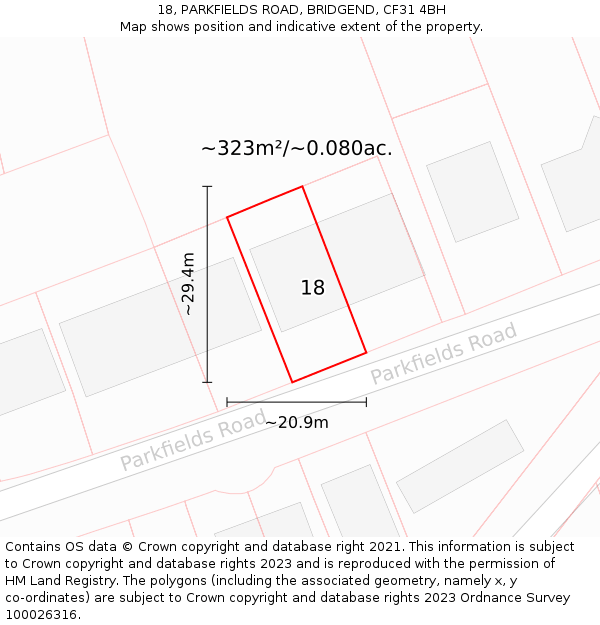 18, PARKFIELDS ROAD, BRIDGEND, CF31 4BH: Plot and title map