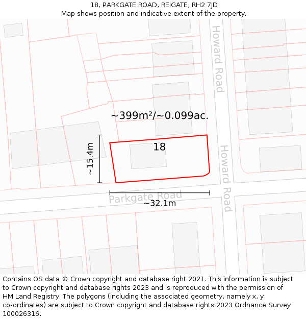 18, PARKGATE ROAD, REIGATE, RH2 7JD: Plot and title map