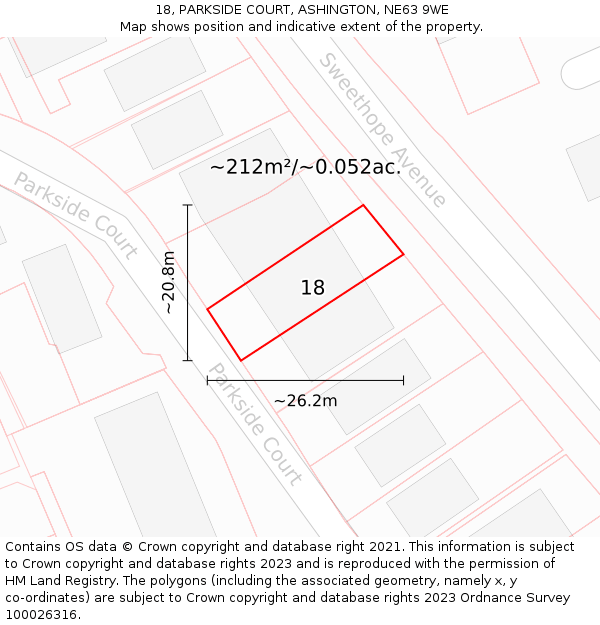 18, PARKSIDE COURT, ASHINGTON, NE63 9WE: Plot and title map