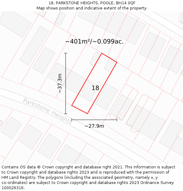18, PARKSTONE HEIGHTS, POOLE, BH14 0QF: Plot and title map