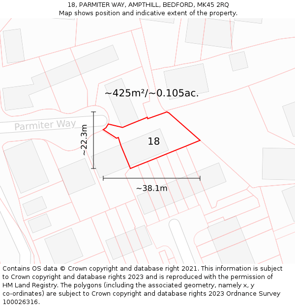 18, PARMITER WAY, AMPTHILL, BEDFORD, MK45 2RQ: Plot and title map