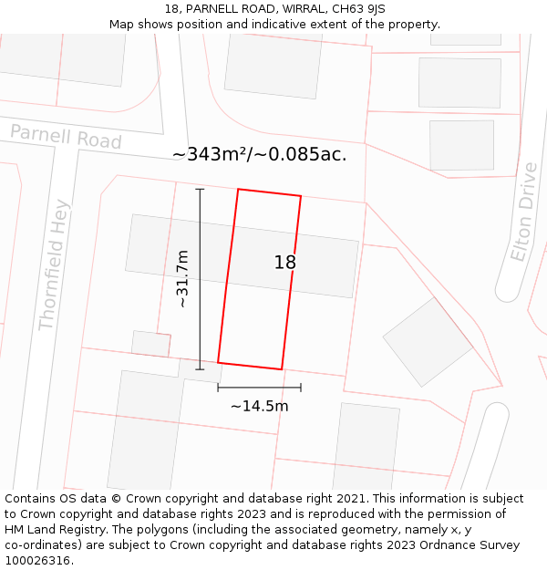 18, PARNELL ROAD, WIRRAL, CH63 9JS: Plot and title map