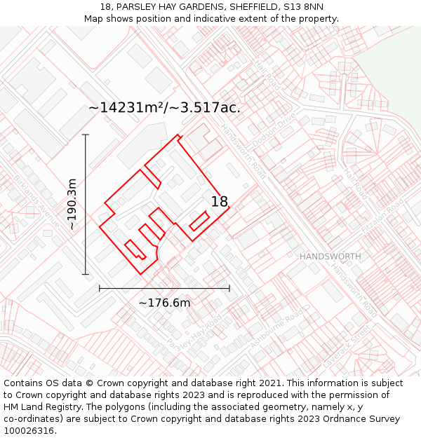 18, PARSLEY HAY GARDENS, SHEFFIELD, S13 8NN: Plot and title map