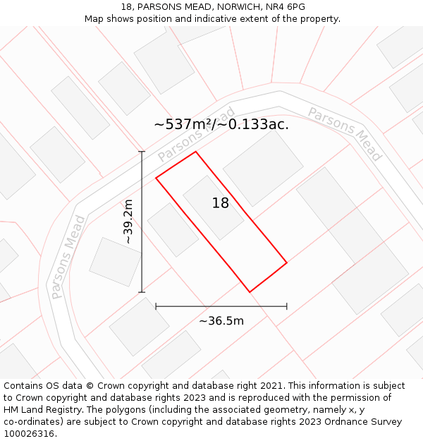 18, PARSONS MEAD, NORWICH, NR4 6PG: Plot and title map