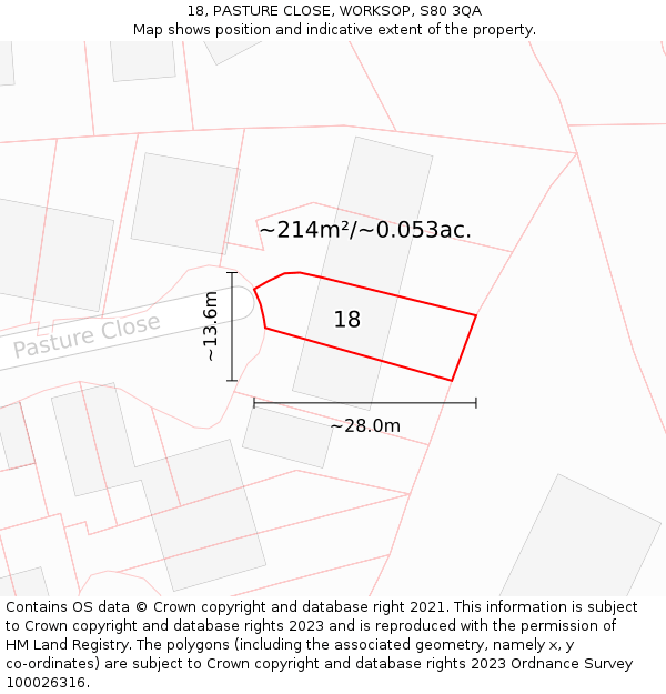 18, PASTURE CLOSE, WORKSOP, S80 3QA: Plot and title map