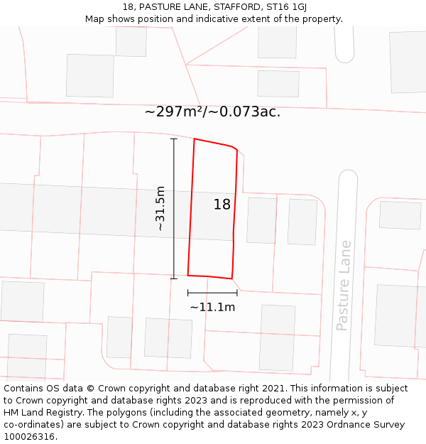 18, PASTURE LANE, STAFFORD, ST16 1GJ: Plot and title map