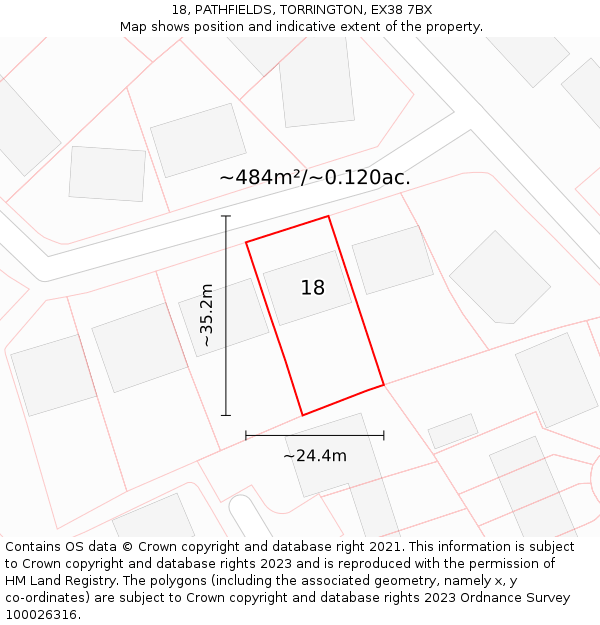 18, PATHFIELDS, TORRINGTON, EX38 7BX: Plot and title map