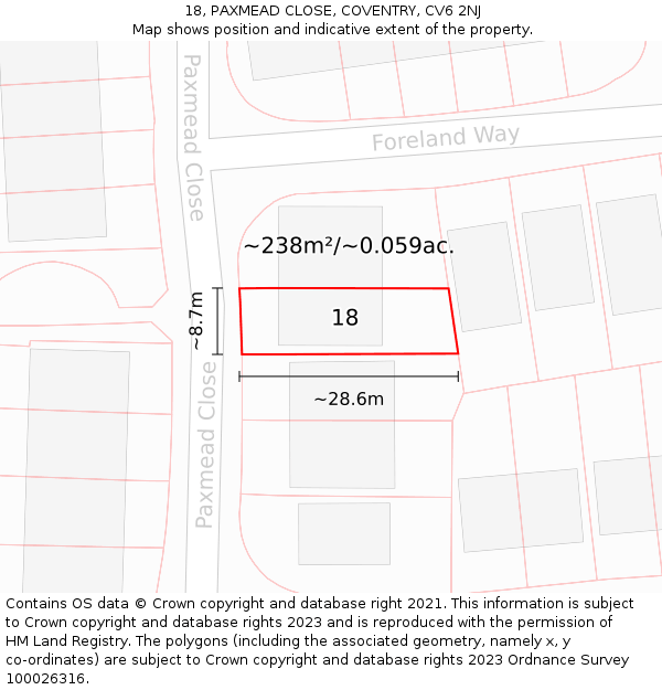 18, PAXMEAD CLOSE, COVENTRY, CV6 2NJ: Plot and title map