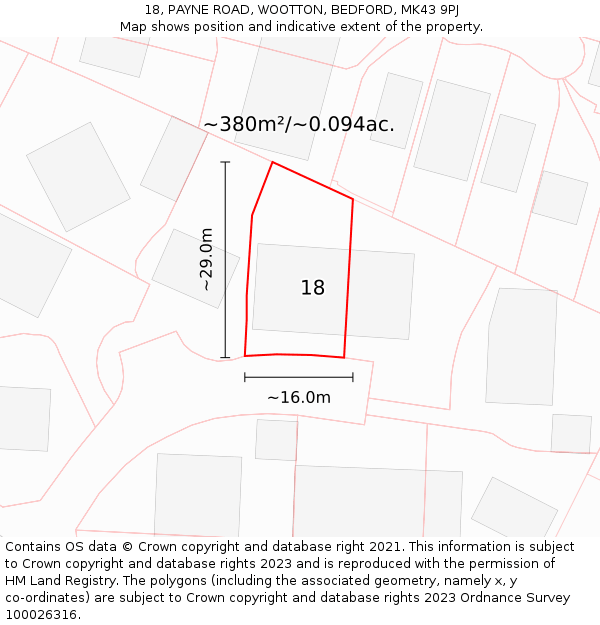 18, PAYNE ROAD, WOOTTON, BEDFORD, MK43 9PJ: Plot and title map