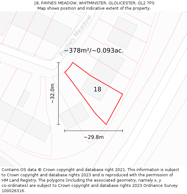 18, PAYNES MEADOW, WHITMINSTER, GLOUCESTER, GL2 7PS: Plot and title map