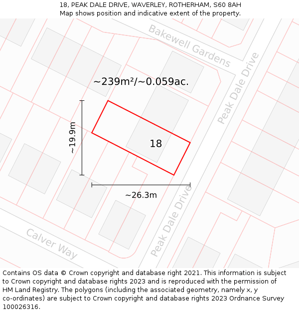 18, PEAK DALE DRIVE, WAVERLEY, ROTHERHAM, S60 8AH: Plot and title map