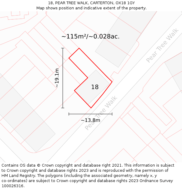 18, PEAR TREE WALK, CARTERTON, OX18 1GY: Plot and title map