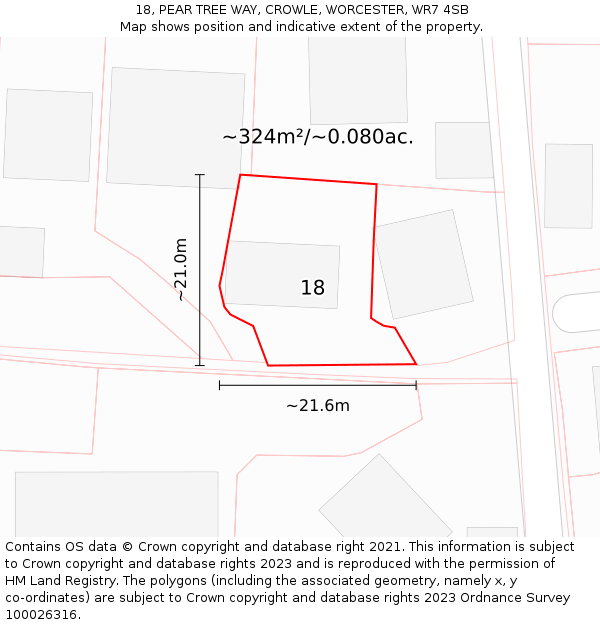 18, PEAR TREE WAY, CROWLE, WORCESTER, WR7 4SB: Plot and title map