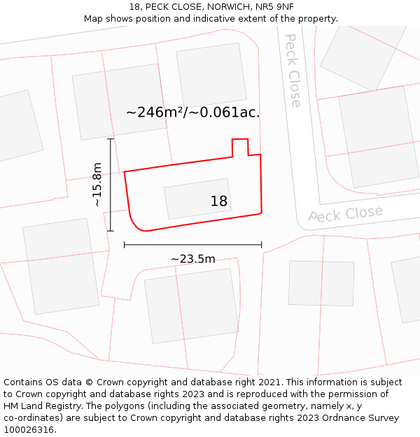 18, PECK CLOSE, NORWICH, NR5 9NF: Plot and title map