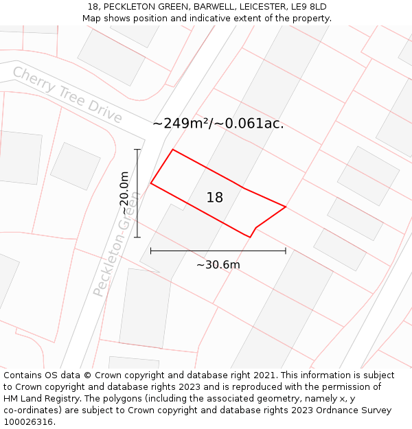 18, PECKLETON GREEN, BARWELL, LEICESTER, LE9 8LD: Plot and title map