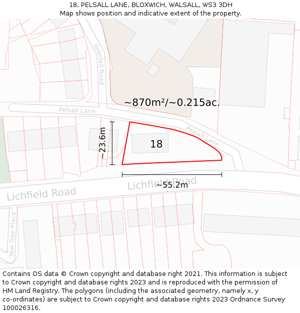 18, PELSALL LANE, BLOXWICH, WALSALL, WS3 3DH: Plot and title map