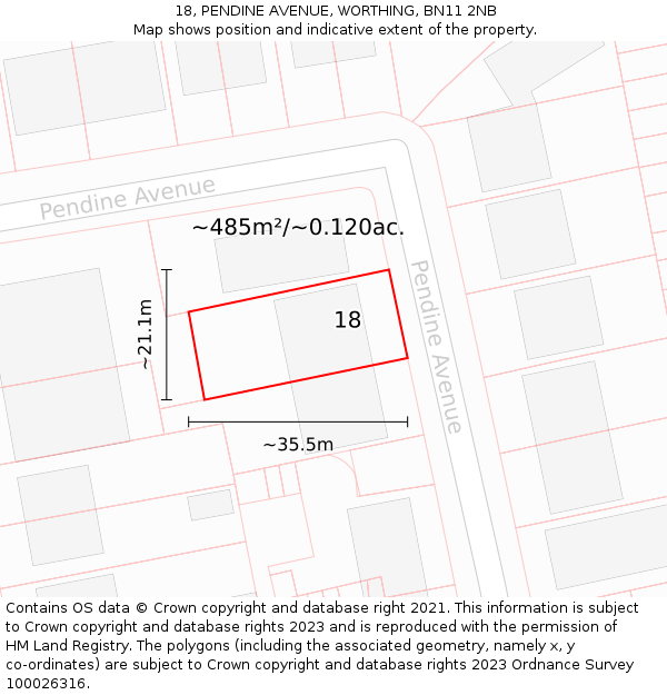 18, PENDINE AVENUE, WORTHING, BN11 2NB: Plot and title map