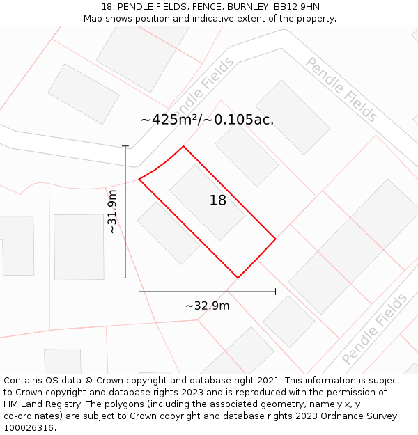 18, PENDLE FIELDS, FENCE, BURNLEY, BB12 9HN: Plot and title map